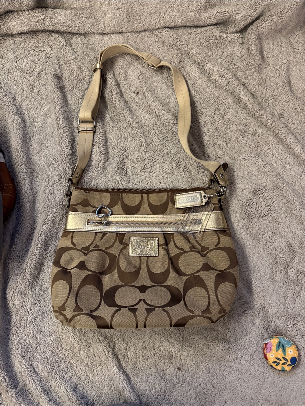 Coach Tan and Brown Signature Canvas Shoulder Bag